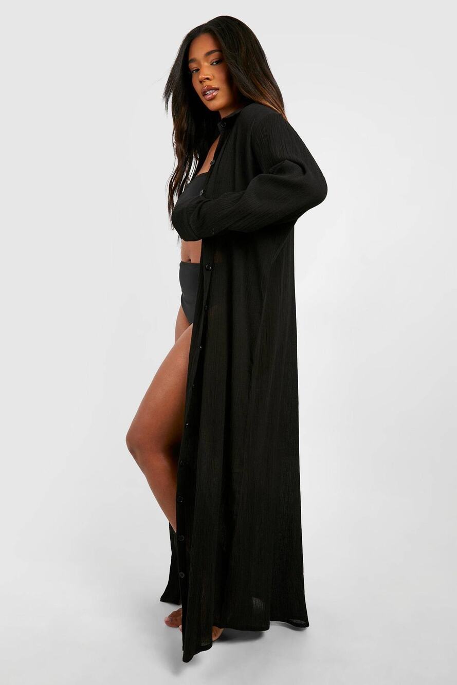 Missguided Black Cheesecloth Button Front Maxi Cover Up Size 6